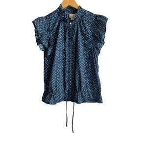 Trovata Birds of Paradise Women's Button Up Size Medium Blue Floral Ruffle Top
